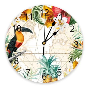 Toucan Çiçek Tropikal Bitkiler Ananas duvar saati Modern Tasarım Oturma Odası Dekor duvar saati Ev Dekor Duvar Dijital Saat